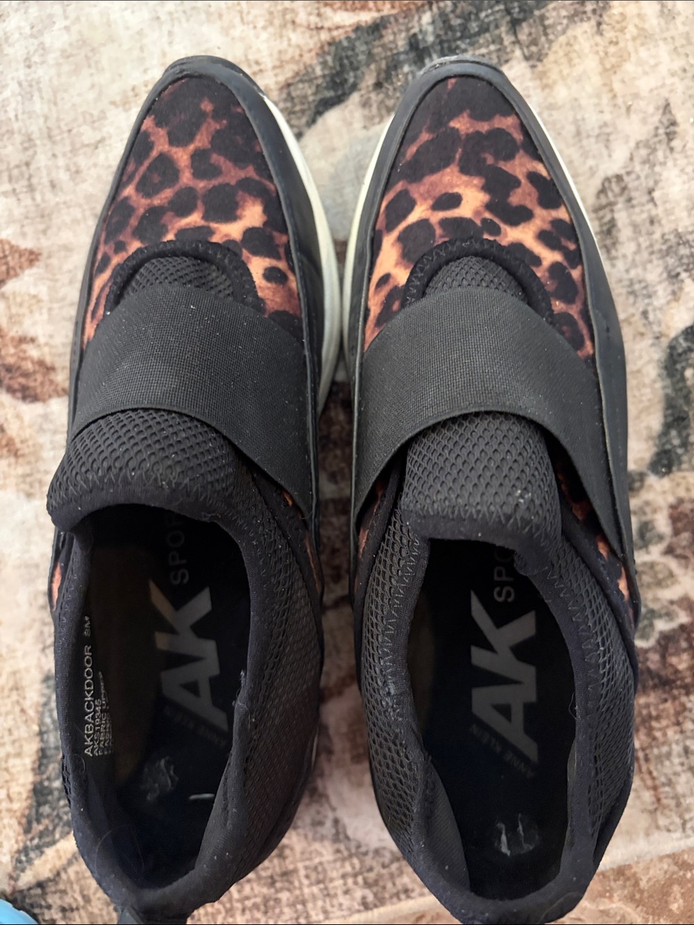 Anne Klein Black and Brown Leopard-Print Slip-On Sneakers